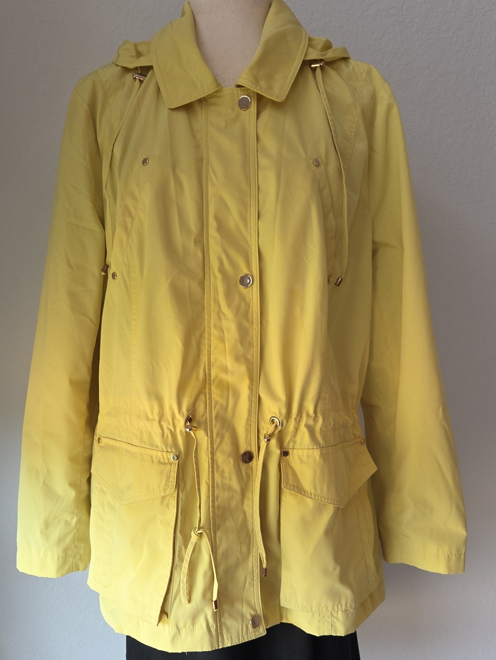 Charter Club Bright Yellow Hooded Utility Anorak Rain Jacket Mid Length XL
